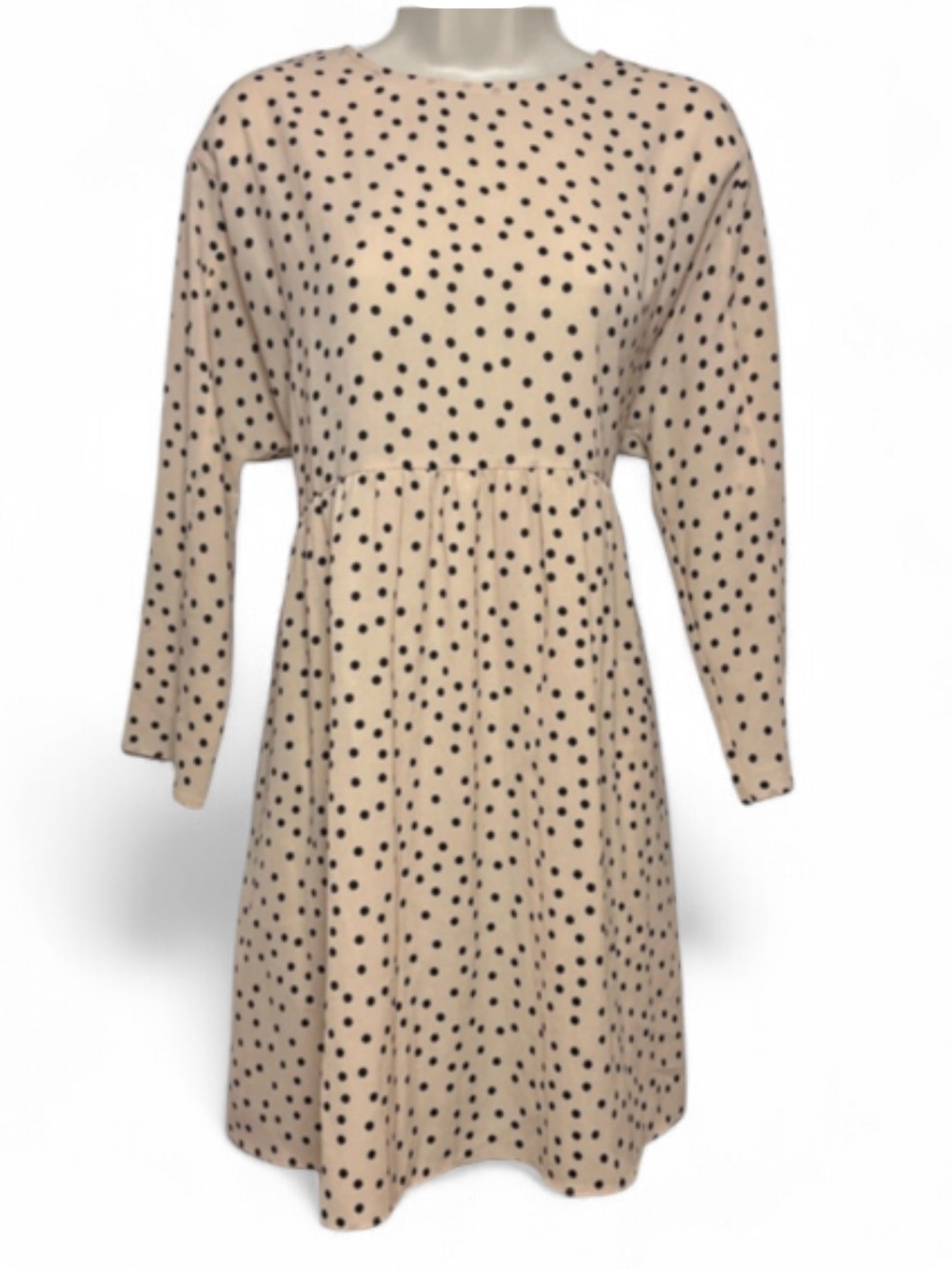 ASOS Polka Dot Dress Long Sleeve Cream Midi Size 8 Minimalist Capsule Cottage